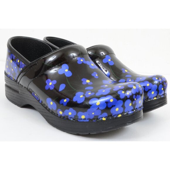 Dansko Indigo Floral Patent Leather Slip On Professional Nursing Clogs 7.5-8 (EU - Picture 1 of 12